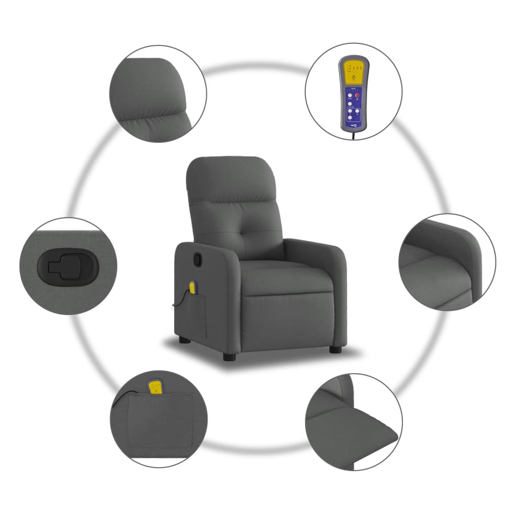 vidaXL Massage Recliner Chair Dark Gray Fabric