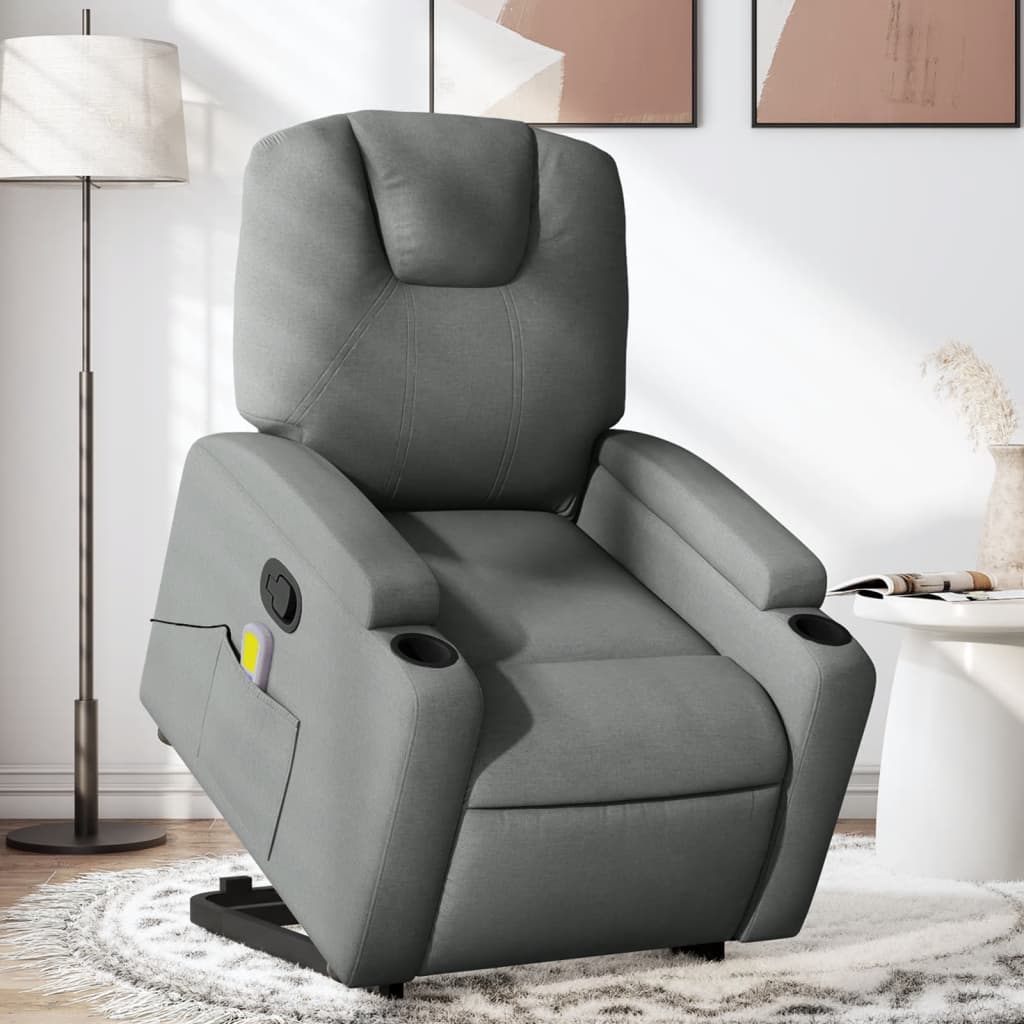 vidaXL Stand up Massage Recliner Chair Dark Gray Fabric