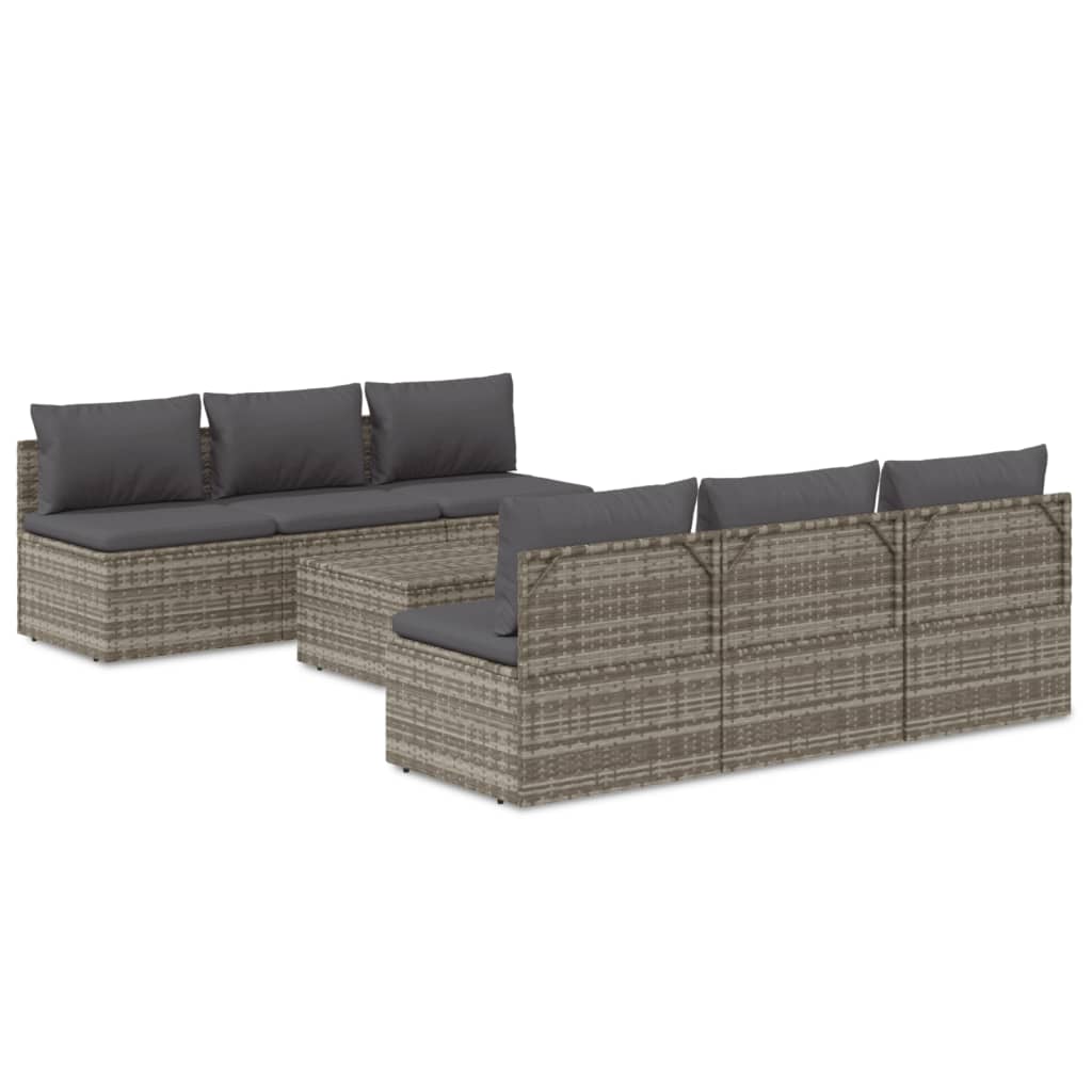 vidaXL 7 Piece Patio Lounge Set with Cushions Gray Poly Rattan