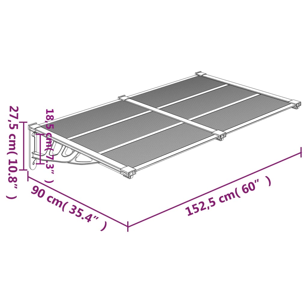 vidaXL Door Canopy Black and Transparent 60"x35.4" Polycarbonate