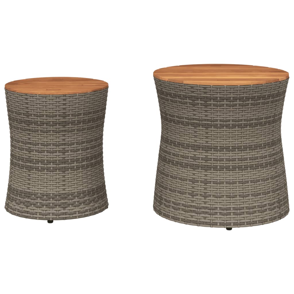 vidaXL Patio Side Tables 2 pcs with Wooden Top Gray Poly Rattan