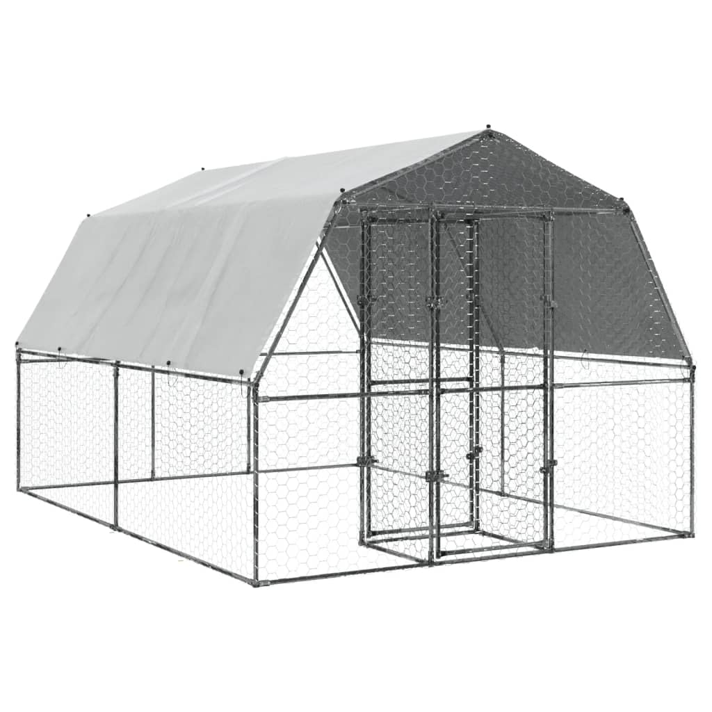 vidaXL Bird Cage with Roof and Door Silver Galvanized Steel