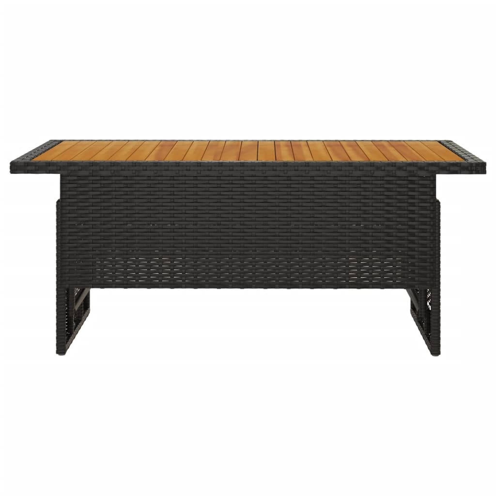 vidaXL Patio Table Black 39.4"x19.7"x16.9"/24.8" Solid Wood Acacia&Poly Rattan