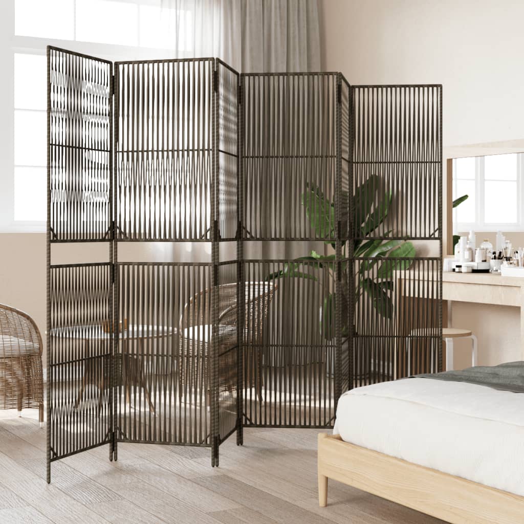 vidaXL Room Divider 6 Panels Gray Poly Rattan