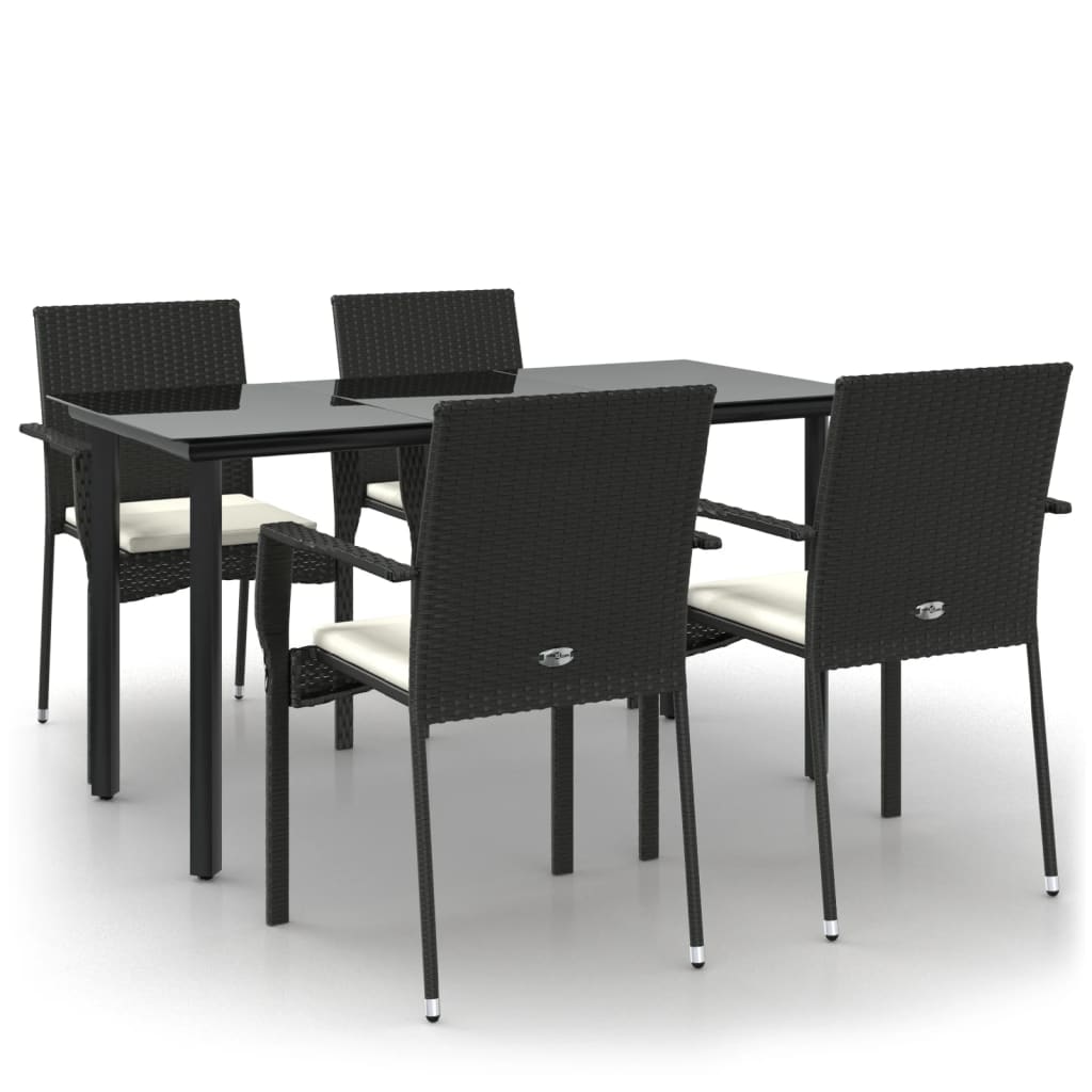 vidaXL 5 Piece Patio Dining Set with Cushions Black Poly Rattan