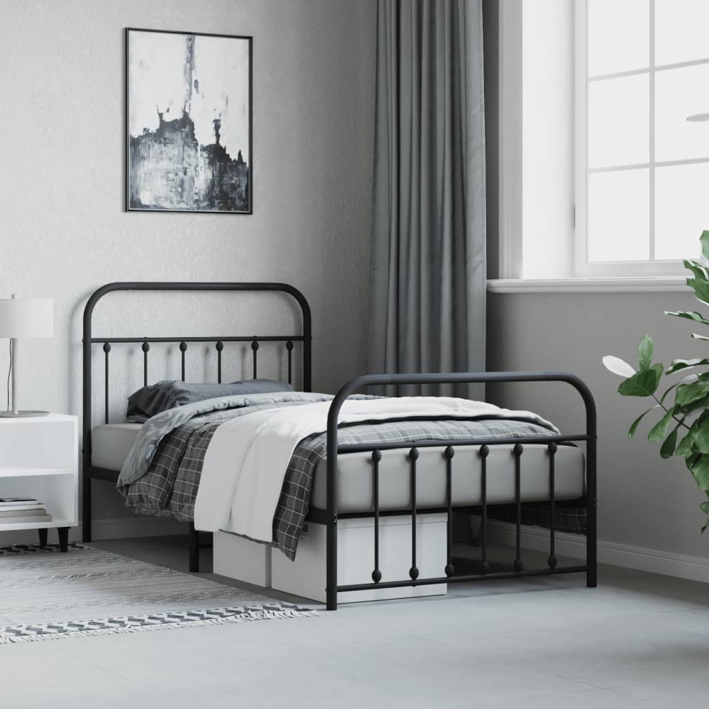 vidaXL Metal Bed Frame without Mattress with Footboard Black 39.4"x74.8"