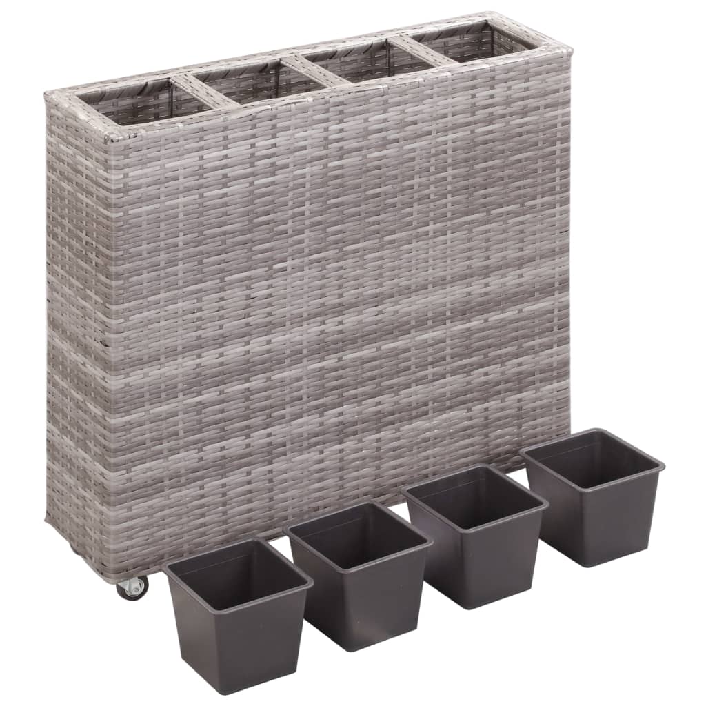 vidaXL Garden Raised Bed with 4 Pots 31.5"x8.7"x31.1" Poly Rattan Gray