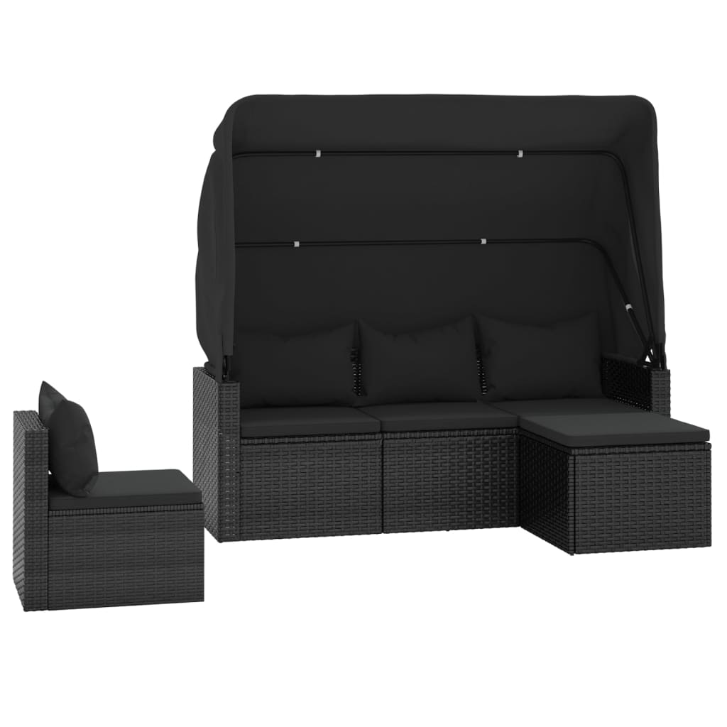 vidaXL 4 Piece Patio Sofa Set with Cushions Black Poly Rattan