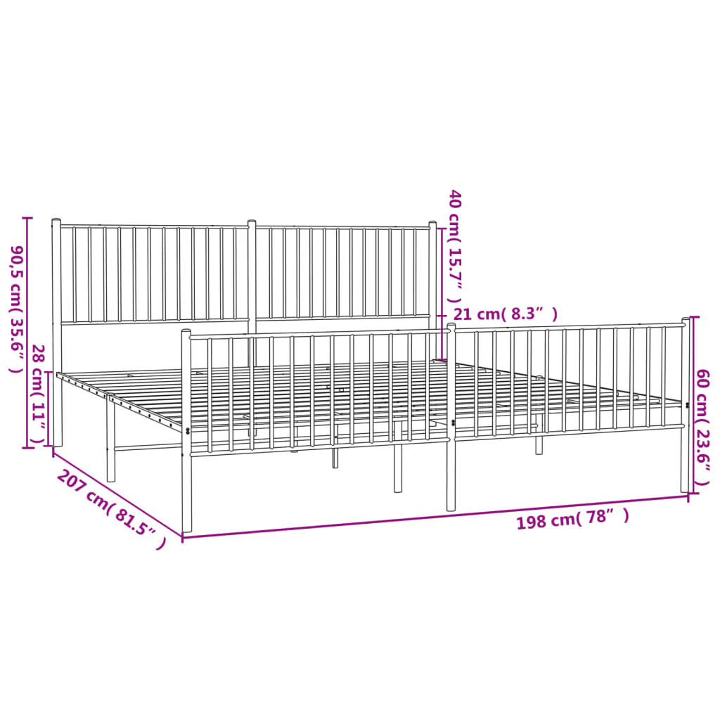 vidaXL Metal Bed Frame without Mattress with Footboard White 76"x79.9"