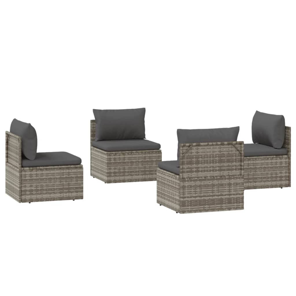 vidaXL Patio Middle Sofas 4 pcs Gray 22.4"x22.4"x22" Poly Rattan