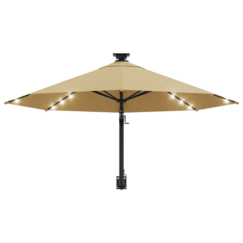 vidaXL Wall-mounted Garden Parasol with LEDs and Metal Pole 118.1" Taupe