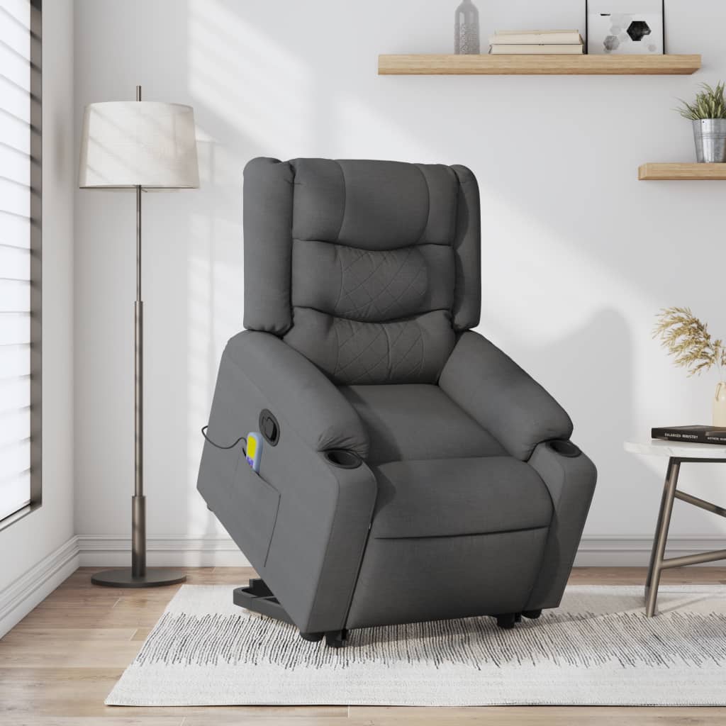 vidaXL Stand up Massage Recliner Chair Dark Gray Fabric