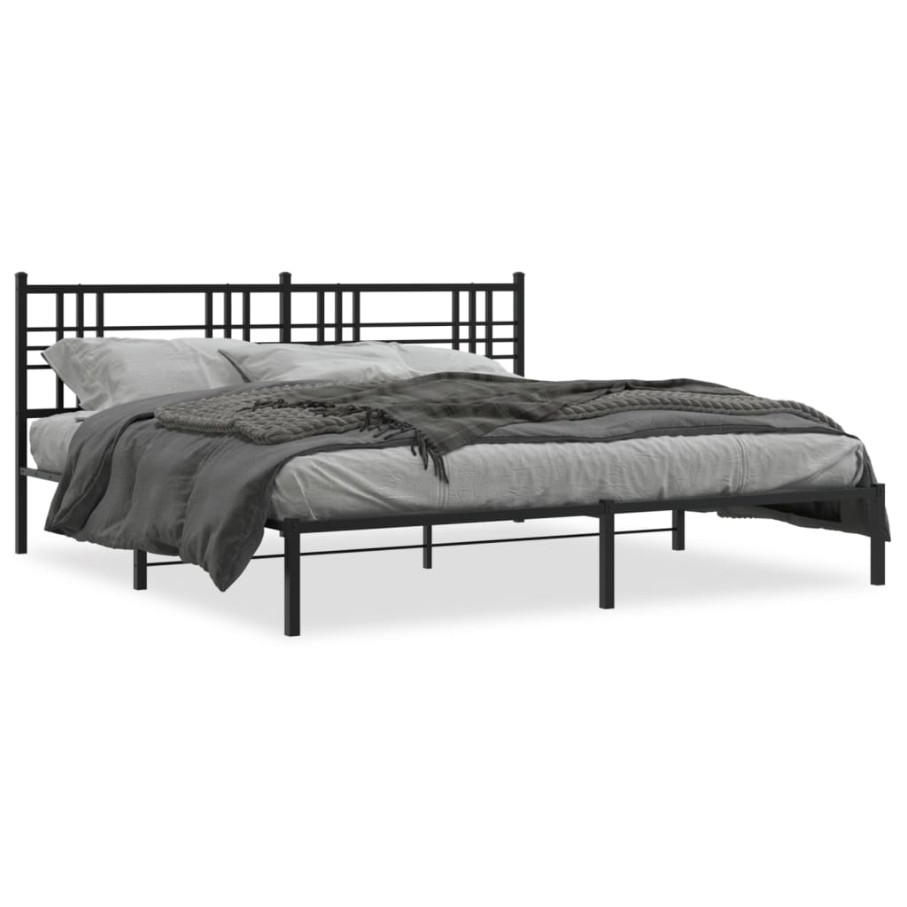 vidaXL Metal Bed Frame without Mattress with Headboard Black 76"x79.9"