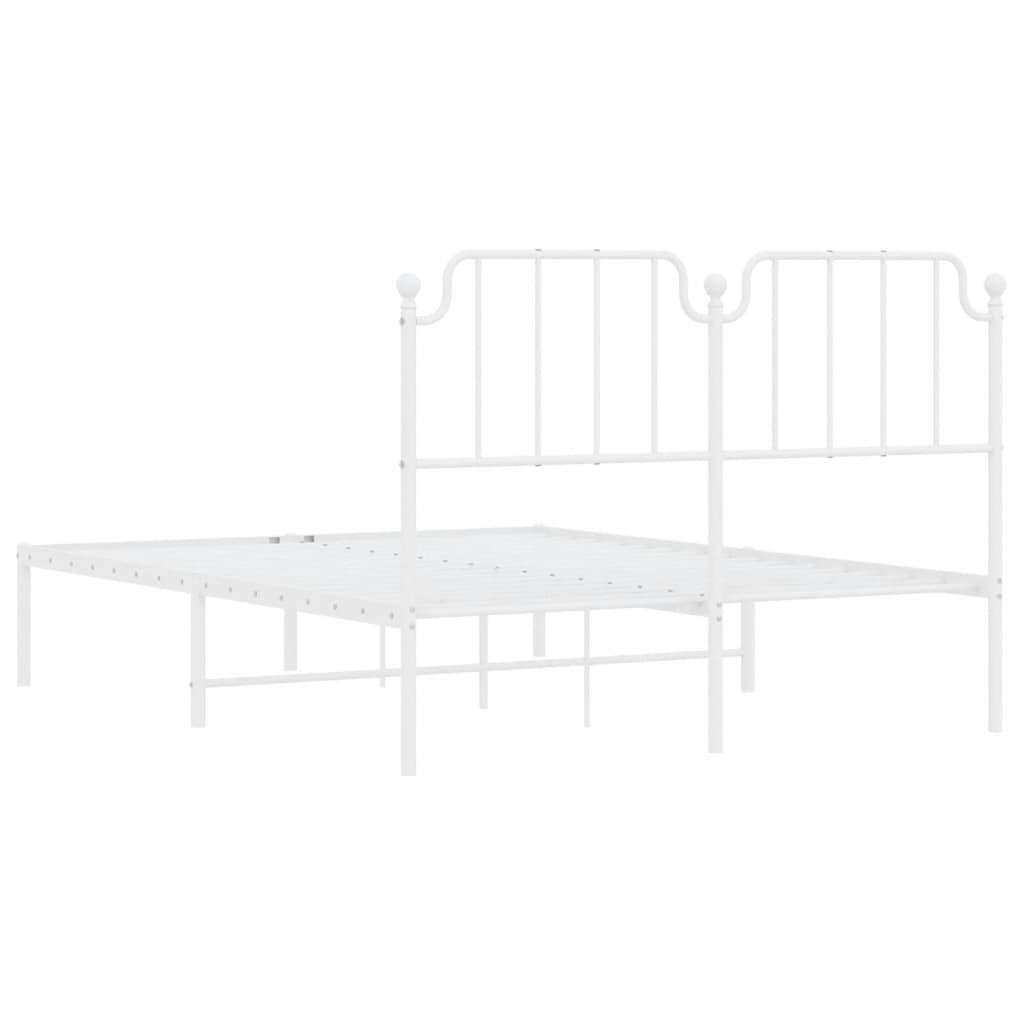 vidaXL Metal Bed Frame without Mattress with Headboard White 53.1"x74.8"