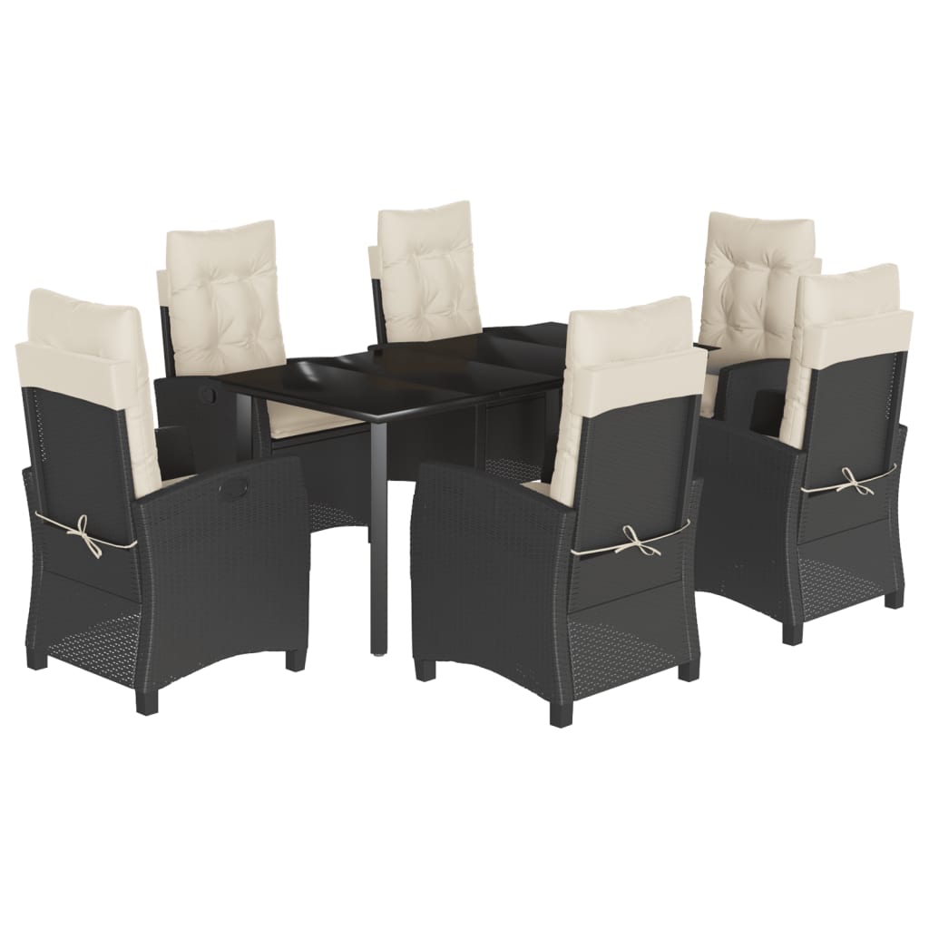 vidaXL 7 Piece Patio Dining Set with Cushions Black Poly Rattan