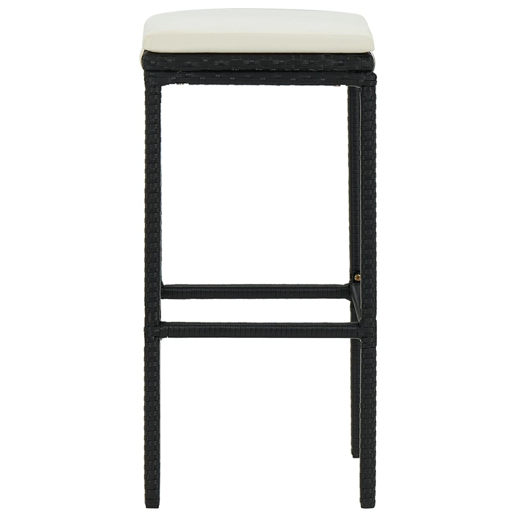 vidaXL Bar Stools with Cushions 3 pcs Black Poly Rattan