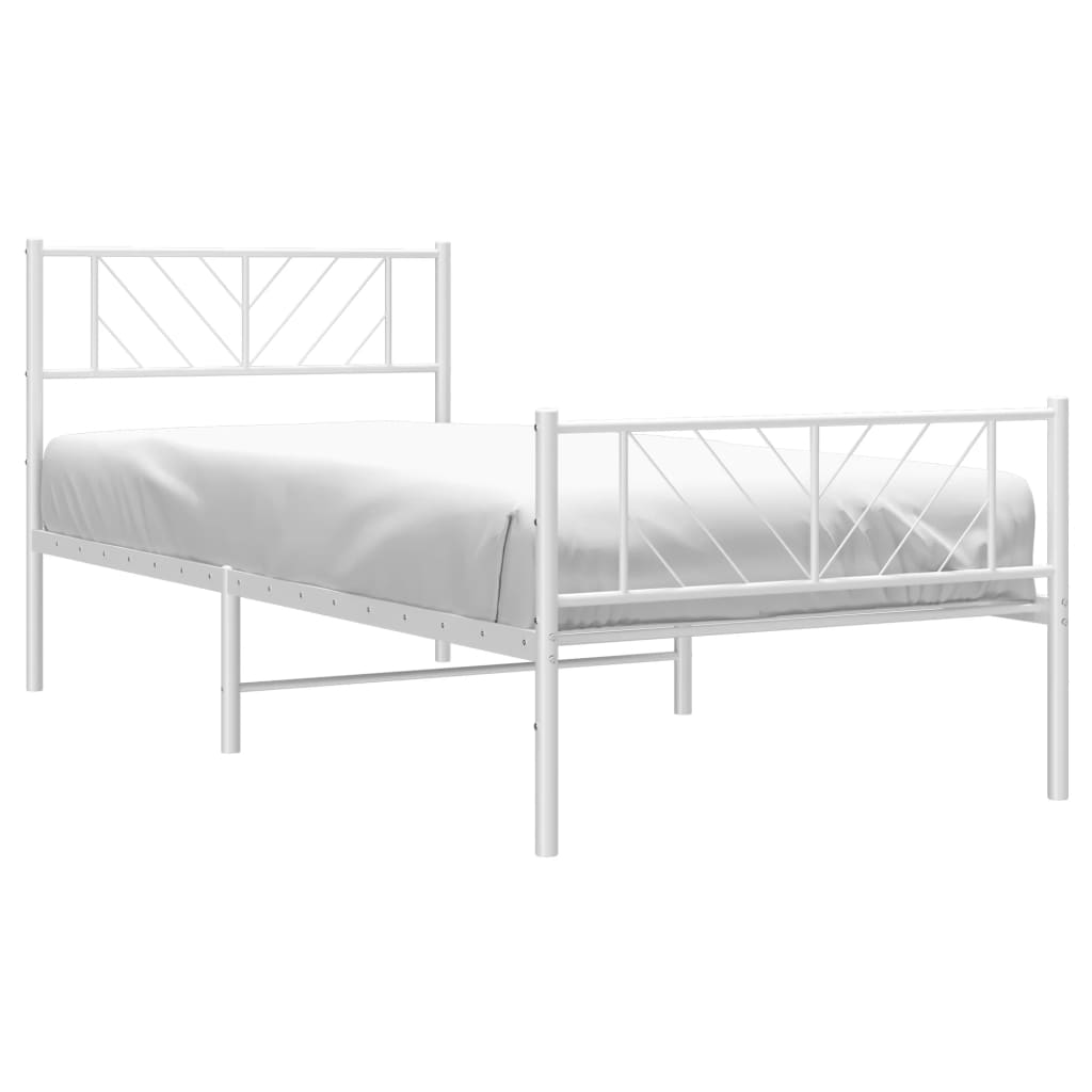 vidaXL Metal Bed Frame with Headboard and Footboard White 39.4"x78.7"