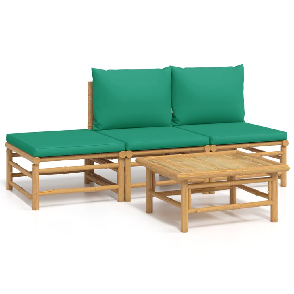 vidaXL 4 Piece Patio Lounge Set with Green Cushions Bamboo