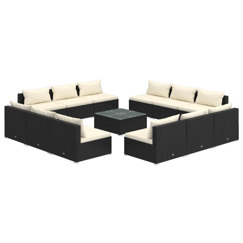 vidaXL 13 Piece Patio Lounge Set with Cushions Poly Rattan Black