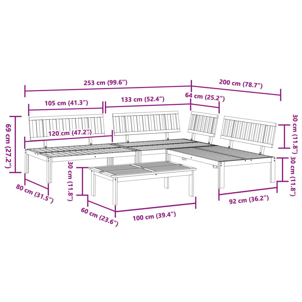 vidaXL 4 Piece Patio Pallet Sofa Set Solid Wood Acacia