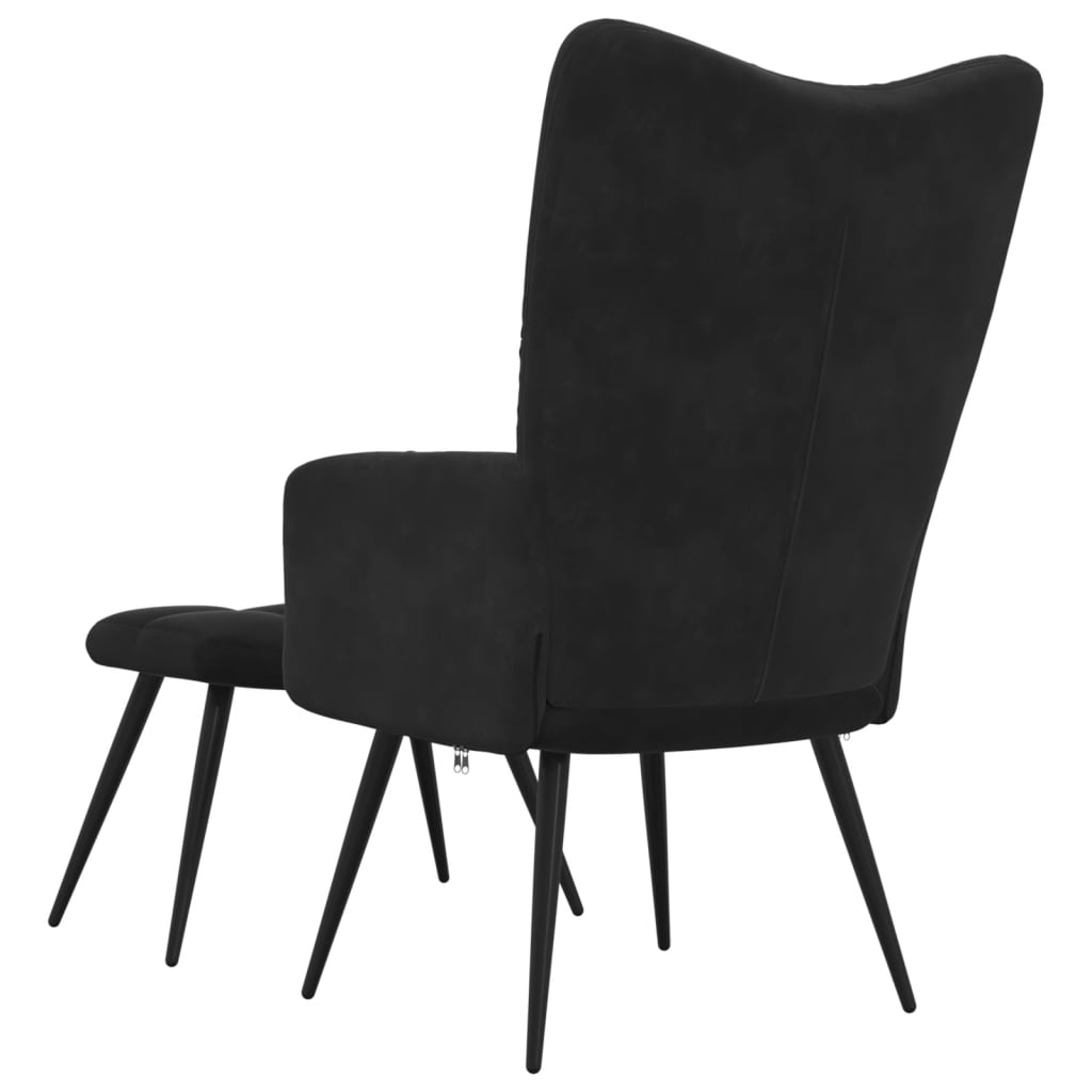 vidaXL Relaxing Chair with a Stool Black Velvet