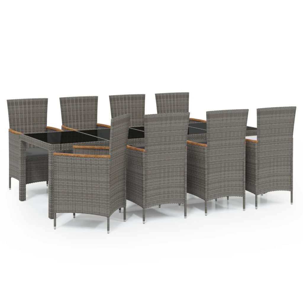 vidaXL 9 Piece Patio Dining Set with Cushions Poly Rattan Gray