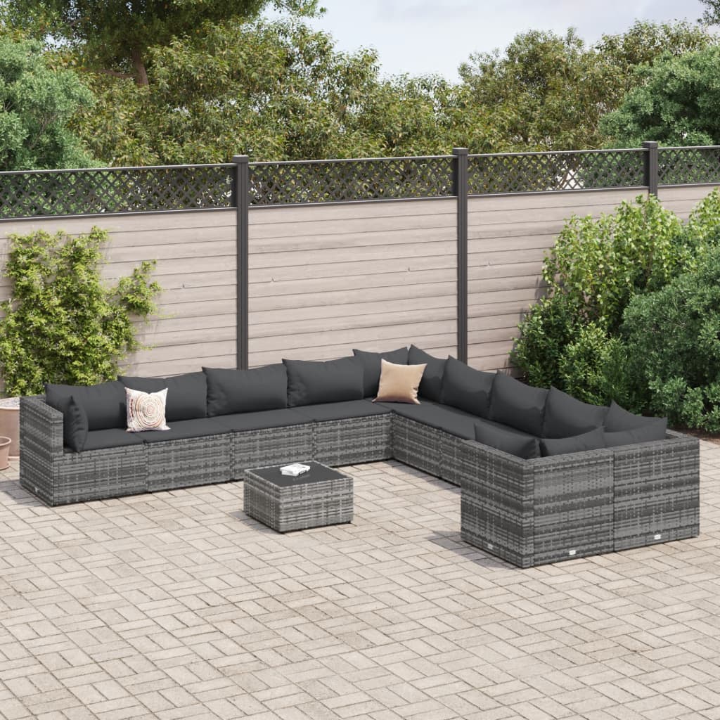 vidaXL 11 Piece Patio Sofa Set with Cushions Gray Poly Rattan