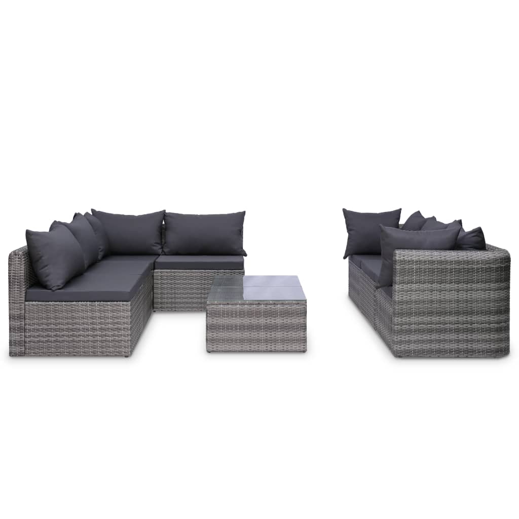 vidaXL 9 Piece Patio Lounge Set with Cushions Poly Rattan Gray