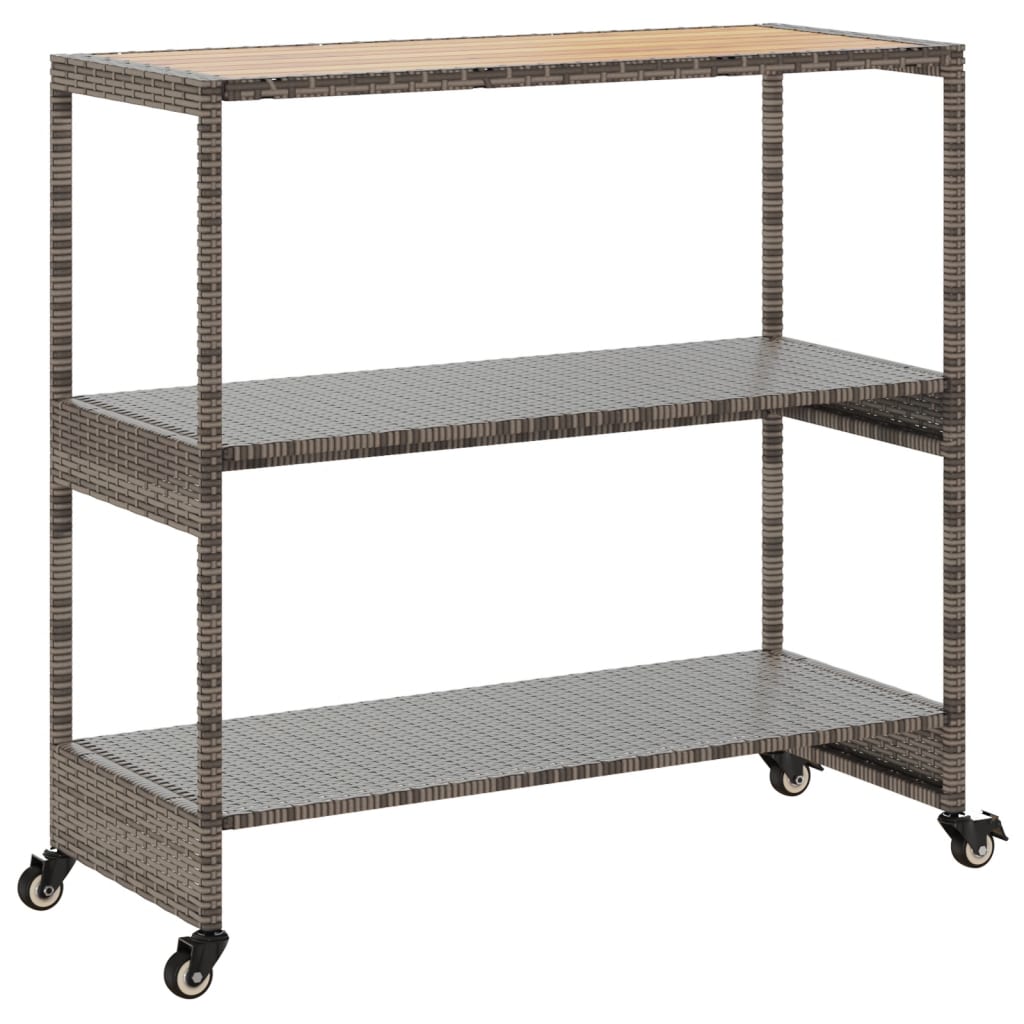 vidaXL Bar Cart 3-Tier Gray Poly Rattan and Solid Wood Acacia