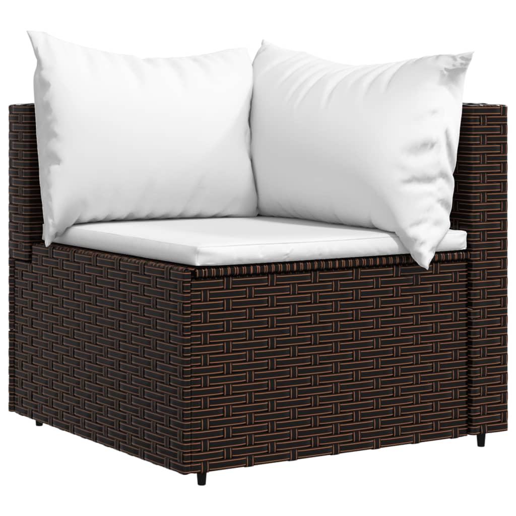 vidaXL 3 Piece Patio Lounge Set with Cushions Brown Poly Rattan