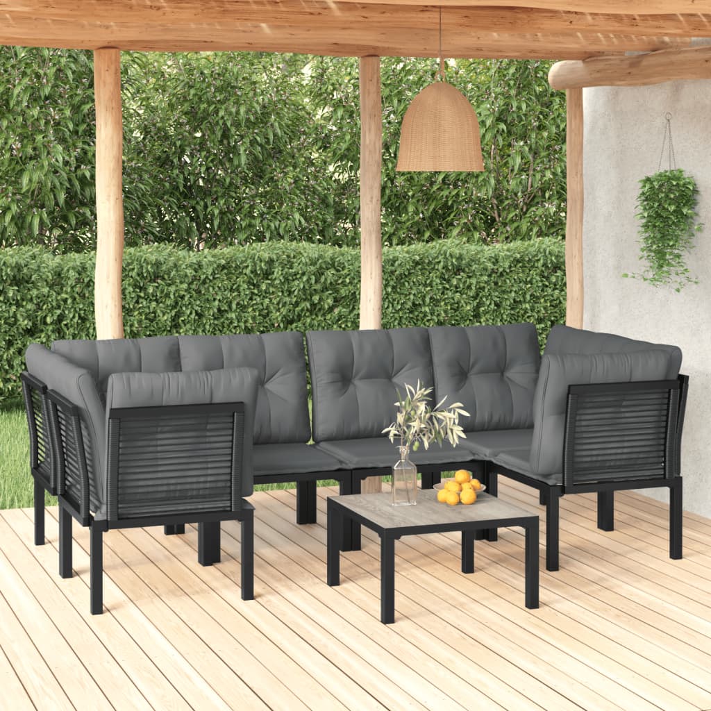 vidaXL 7 Piece Patio Lounge Set Black and Gray Poly Rattan