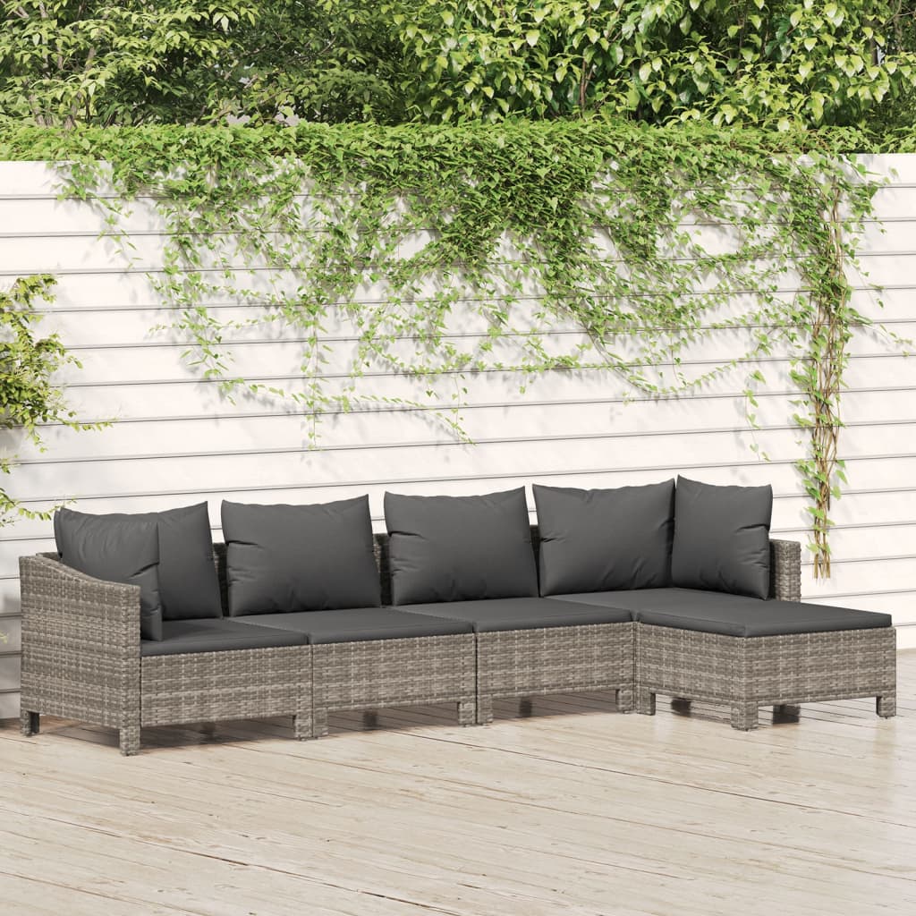 vidaXL 5 Piece Patio Lounge Set with Cushions Gray Poly Rattan