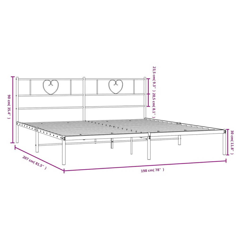 vidaXL Metal Bed Frame without Mattress with Headboard Black 76"x79.9"