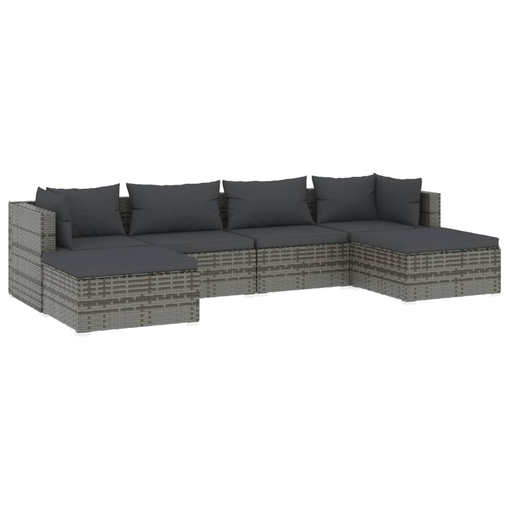 vidaXL 6 Piece Patio Lounge Set with Cushions Poly Rattan Gray