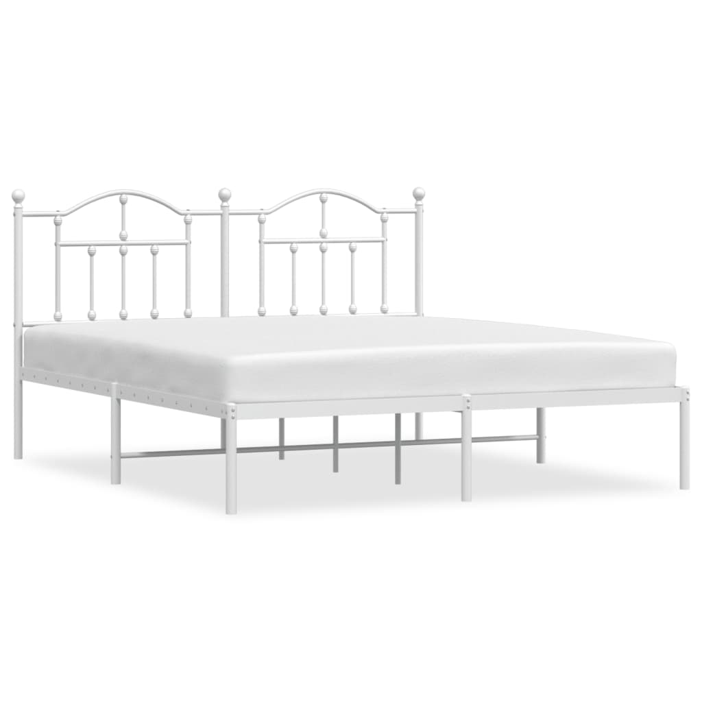 vidaXL Metal Bed Frame without Mattress with Headboard White 72"x83.9"