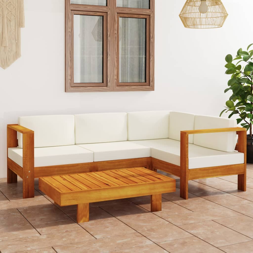 vidaXL 5 Piece Patio Lounge Set with Cream White Cushions Acacia Wood