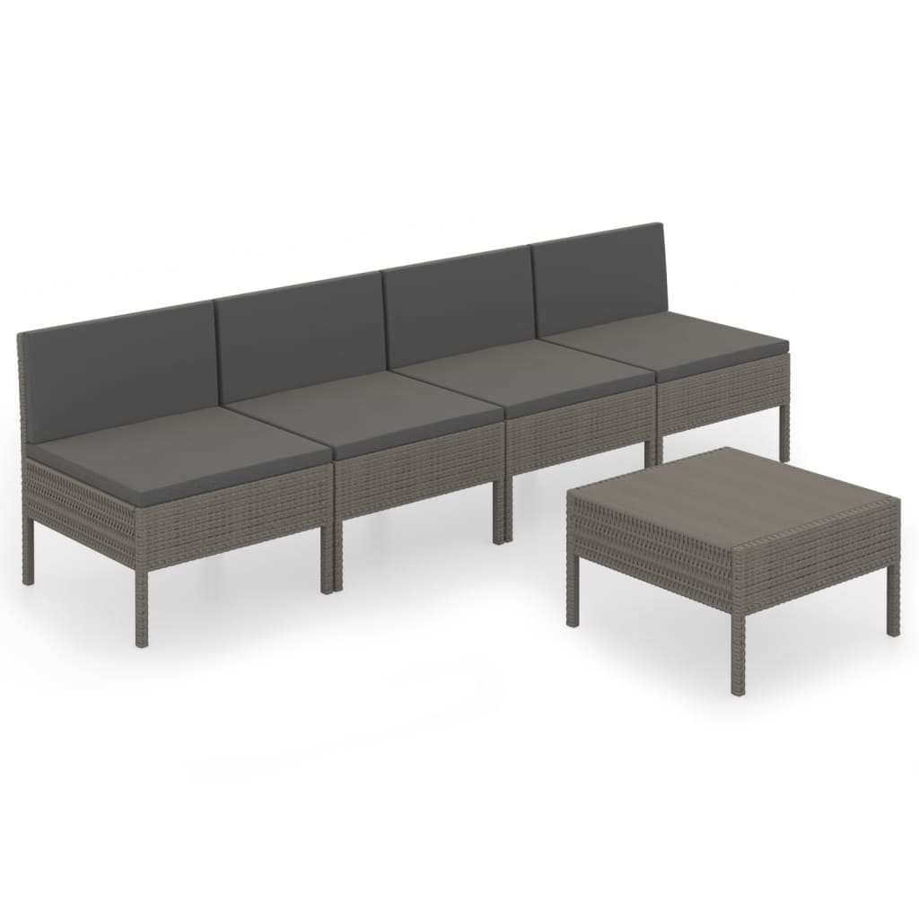 vidaXL 5 Piece Patio Lounge Set with Cushions Poly Rattan Gray