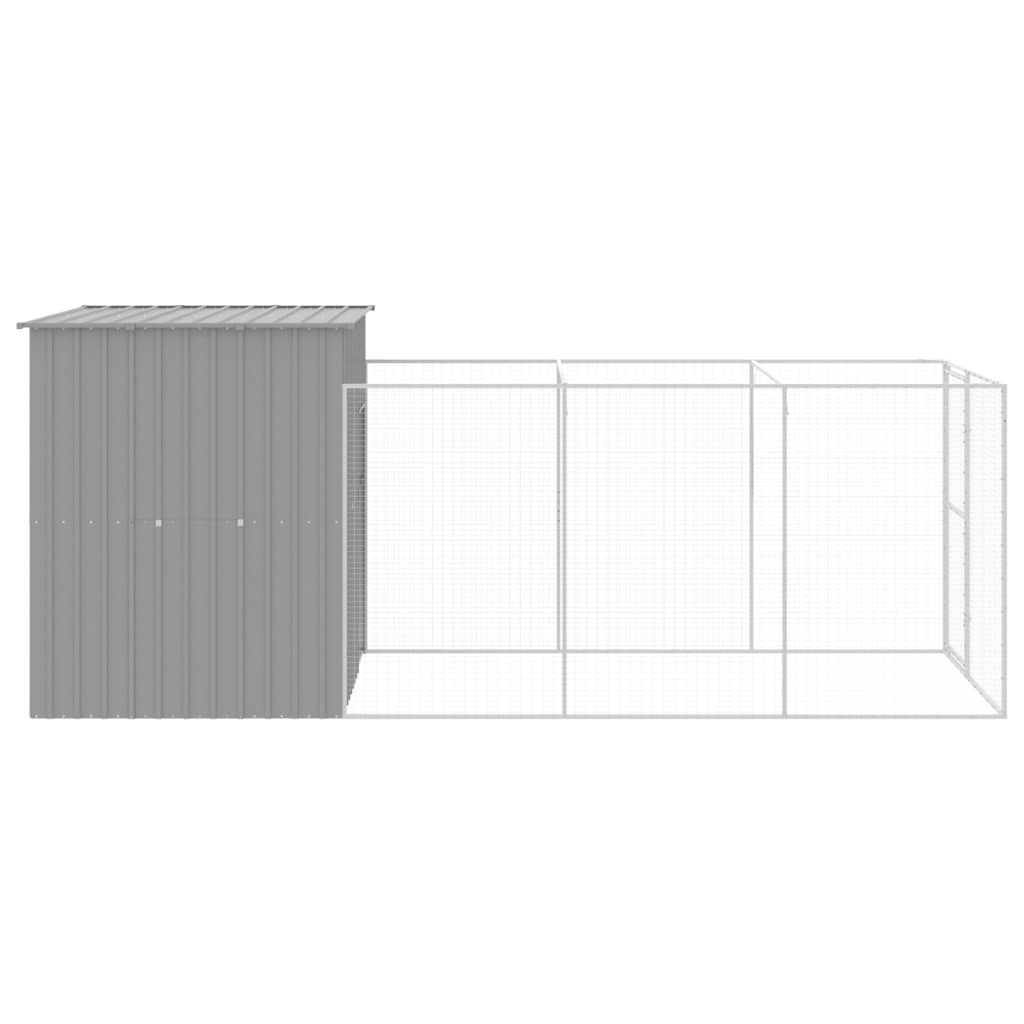 vidaXL Dog House with Run Light Gray 65"x179.1"x71.3" Galvanized Steel