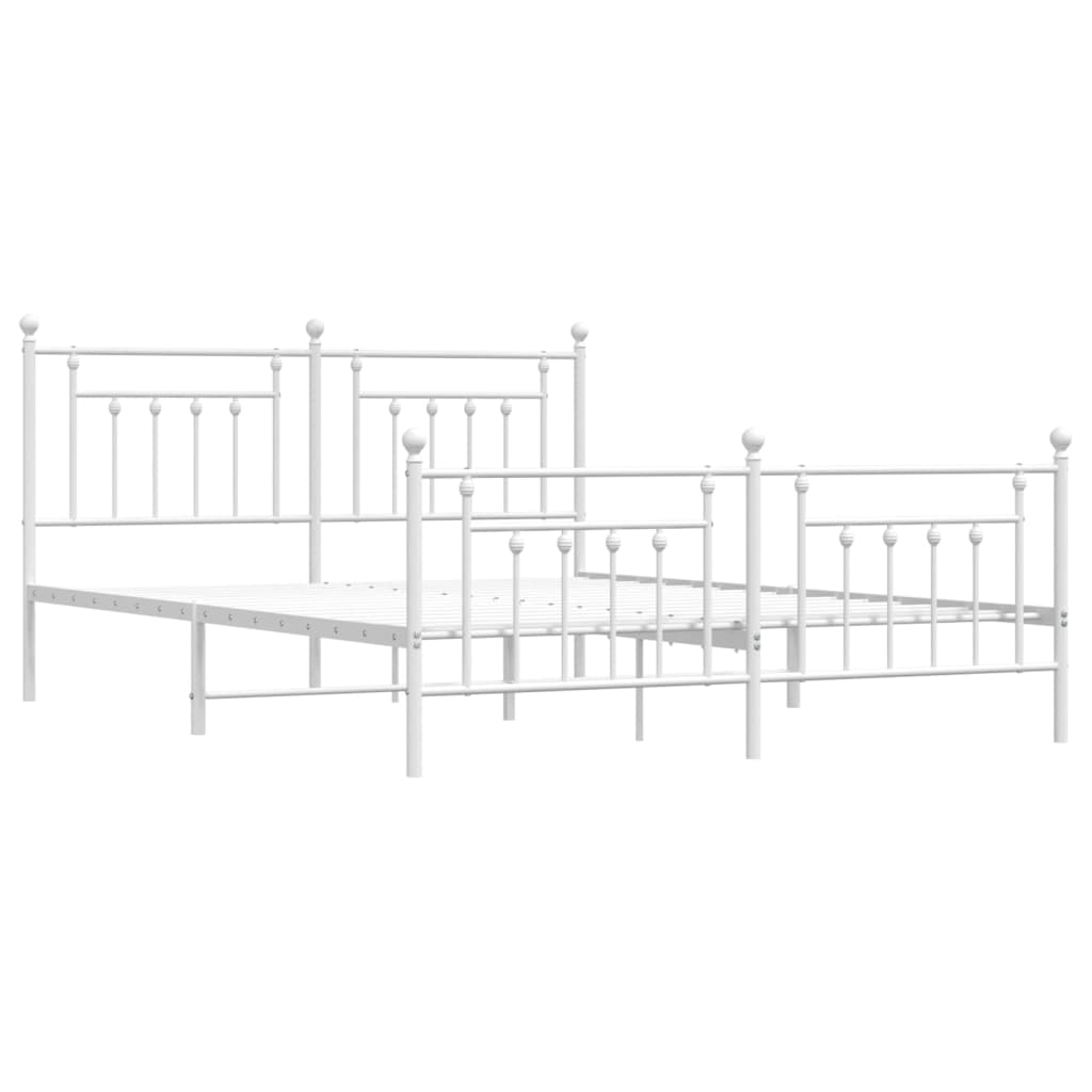 vidaXL Metal Bed Frame without Mattress with Footboard White 72"x83.9"