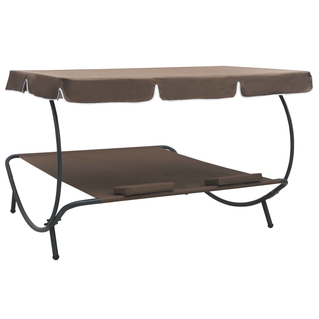 vidaXL Patio Lounge Bed with Canopy and Pillows Brown