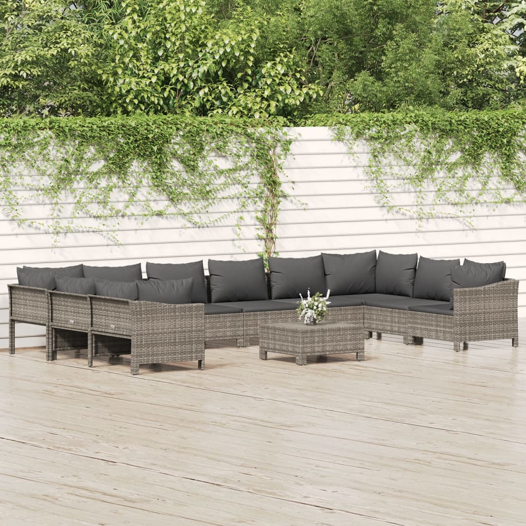 vidaXL 11 Piece Patio Lounge Set with Cushions Gray Poly Rattan