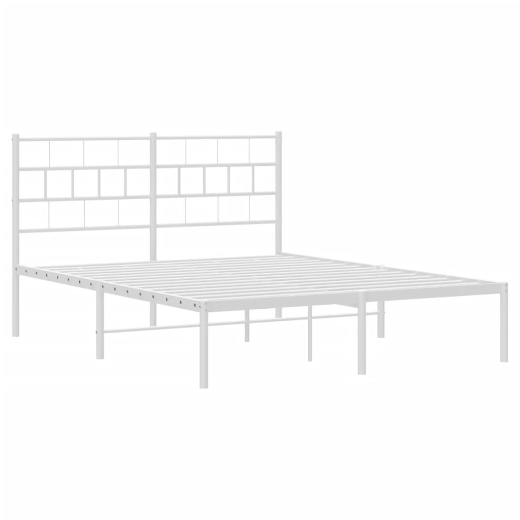 vidaXL Metal Bed Frame without Mattress with Headboard White 59.1"x78.7"