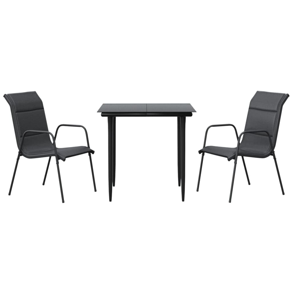 vidaXL 3 Piece Patio Dining Set Black Steel and Textilene