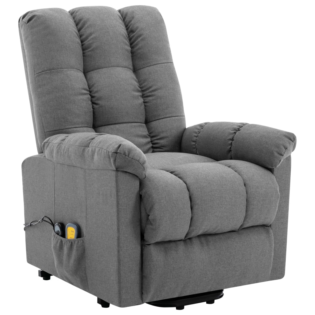 vidaXL Power Lift Massage Recliner Light Gray Fabric