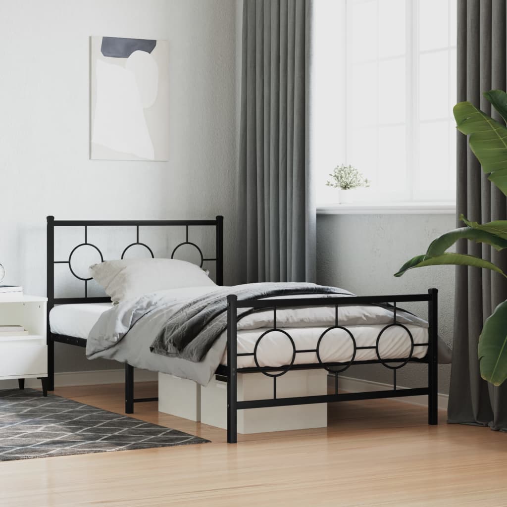 vidaXL Metal Bed Frame without Mattress with Footboard Black 39.4"x78.7"