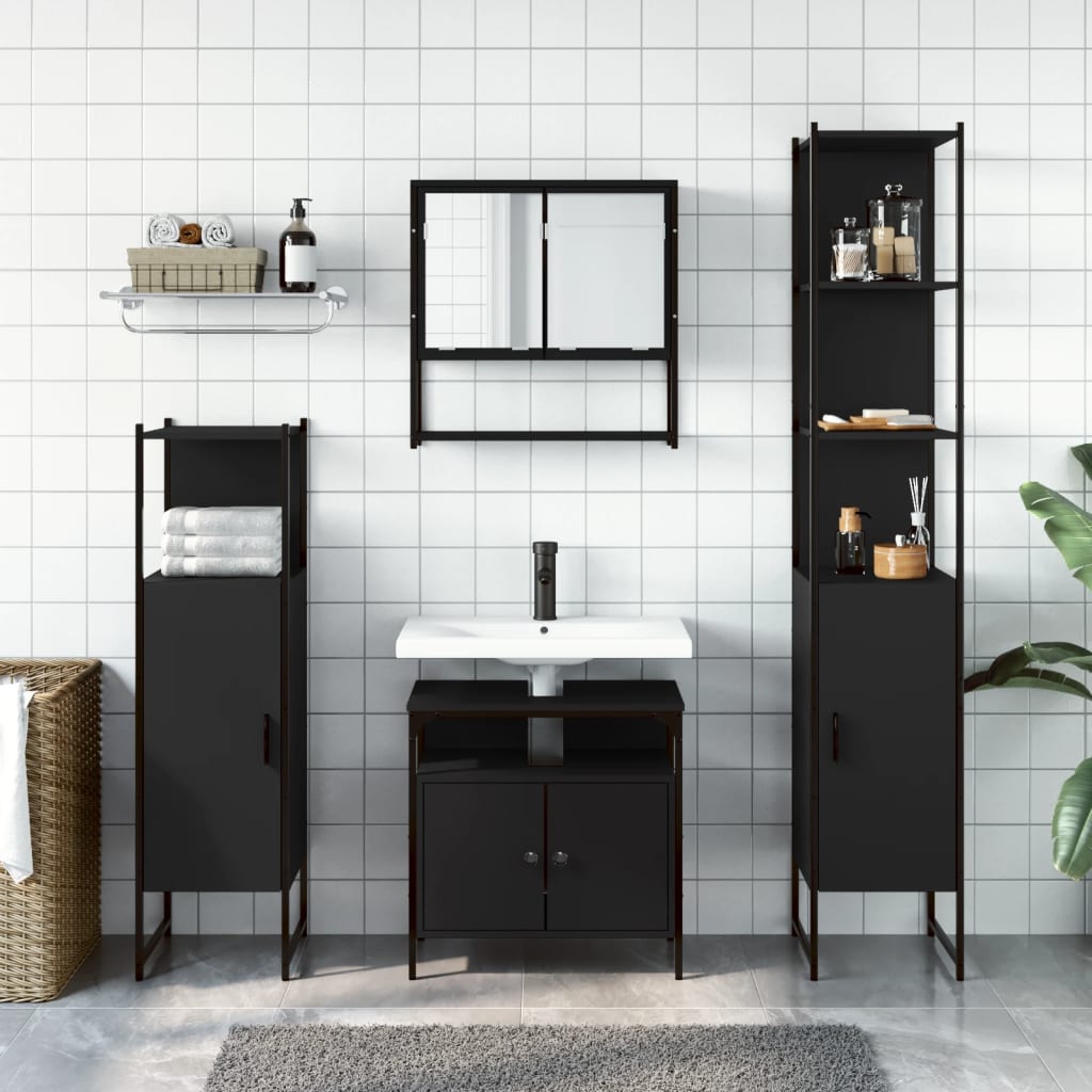 vidaXL 4 Piece Bathroom Furniture Set Black Engineered Wood