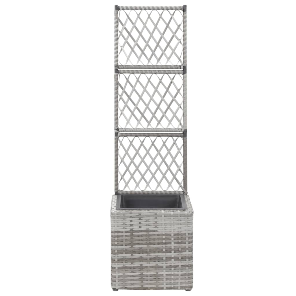 vidaXL Trellis Raised Bed with 1 Pot 11.8"x11.8"x42.1" Poly Rattan Gray