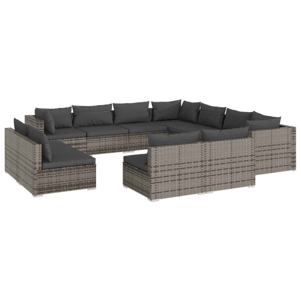 vidaXL 11 Piece Patio Lounge Set with Cushions Gray Poly Rattan