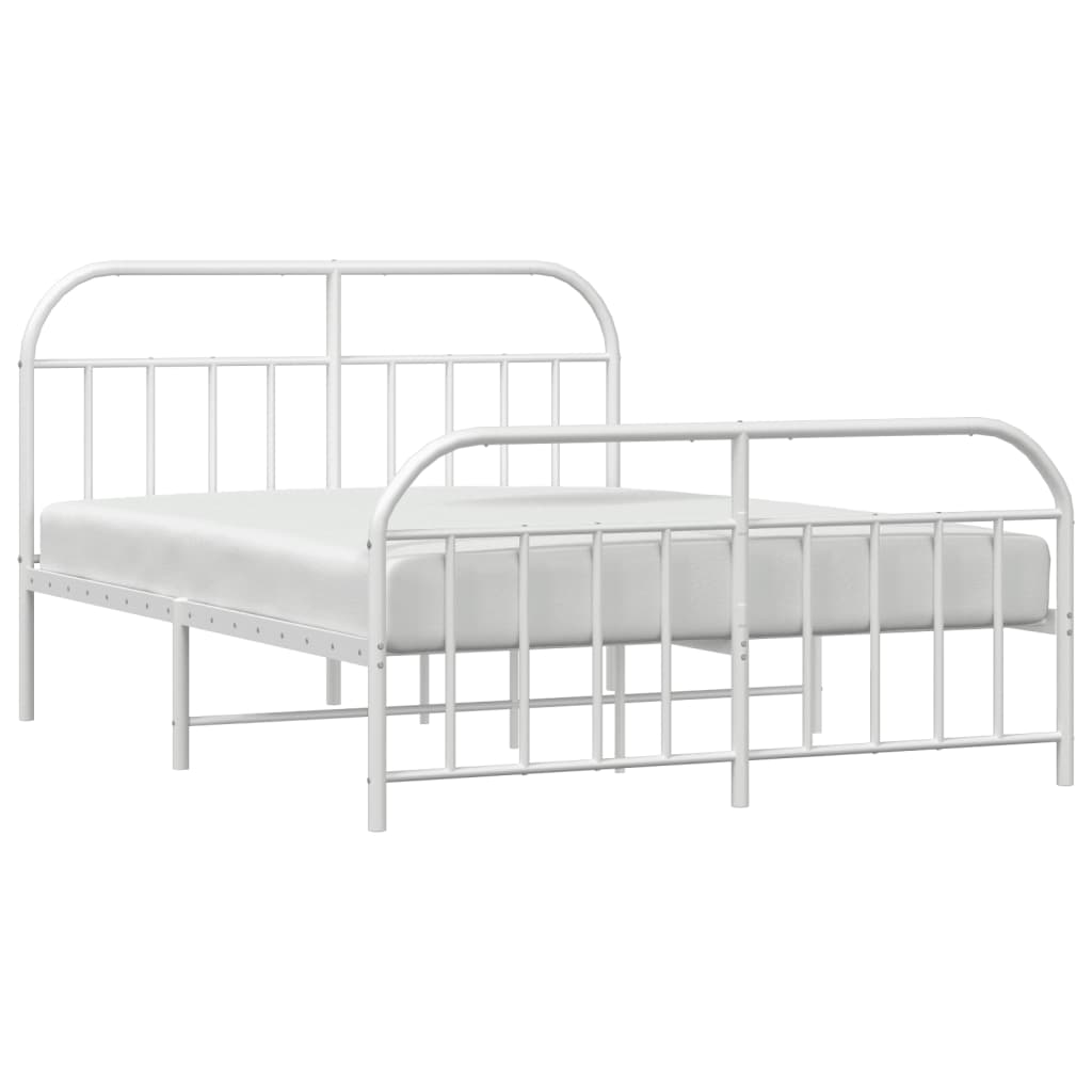 vidaXL Metal Bed Frame without Mattress with Footboard White 59.1"x78.7"