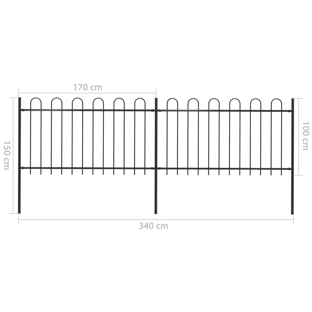 vidaXL Garden Fence with Hoop Top Steel 11.2' Black